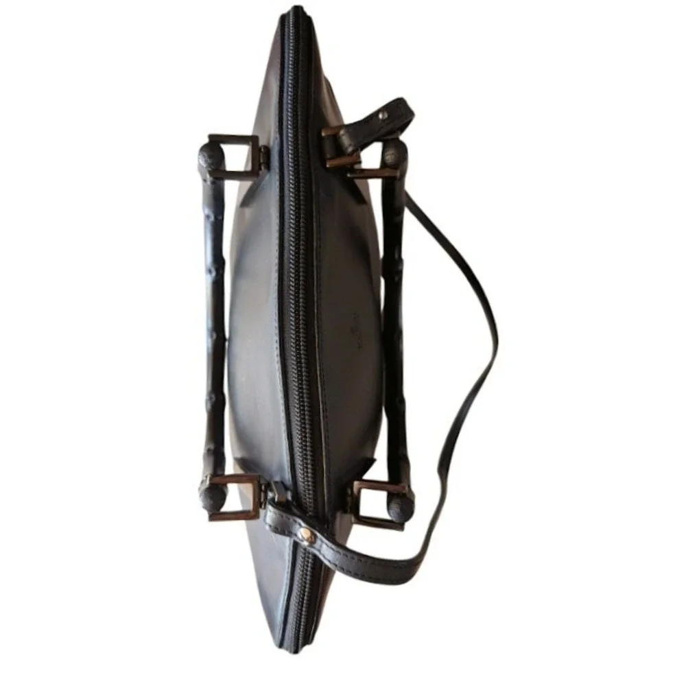 Gucci Vintage‎ Black Leather Bamboo Handle Satchel Crossbody Bag 000-0836 001364